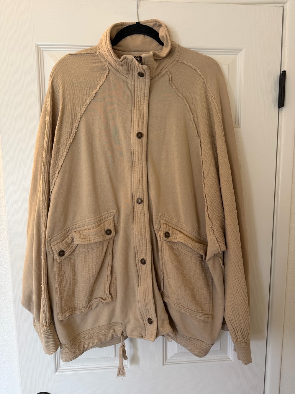 Free People Beige Casual Zip-Front Jacket with Patch Pockets